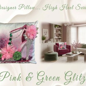 Pink & Green Glitz Designer Pillow (High-Heel Series)